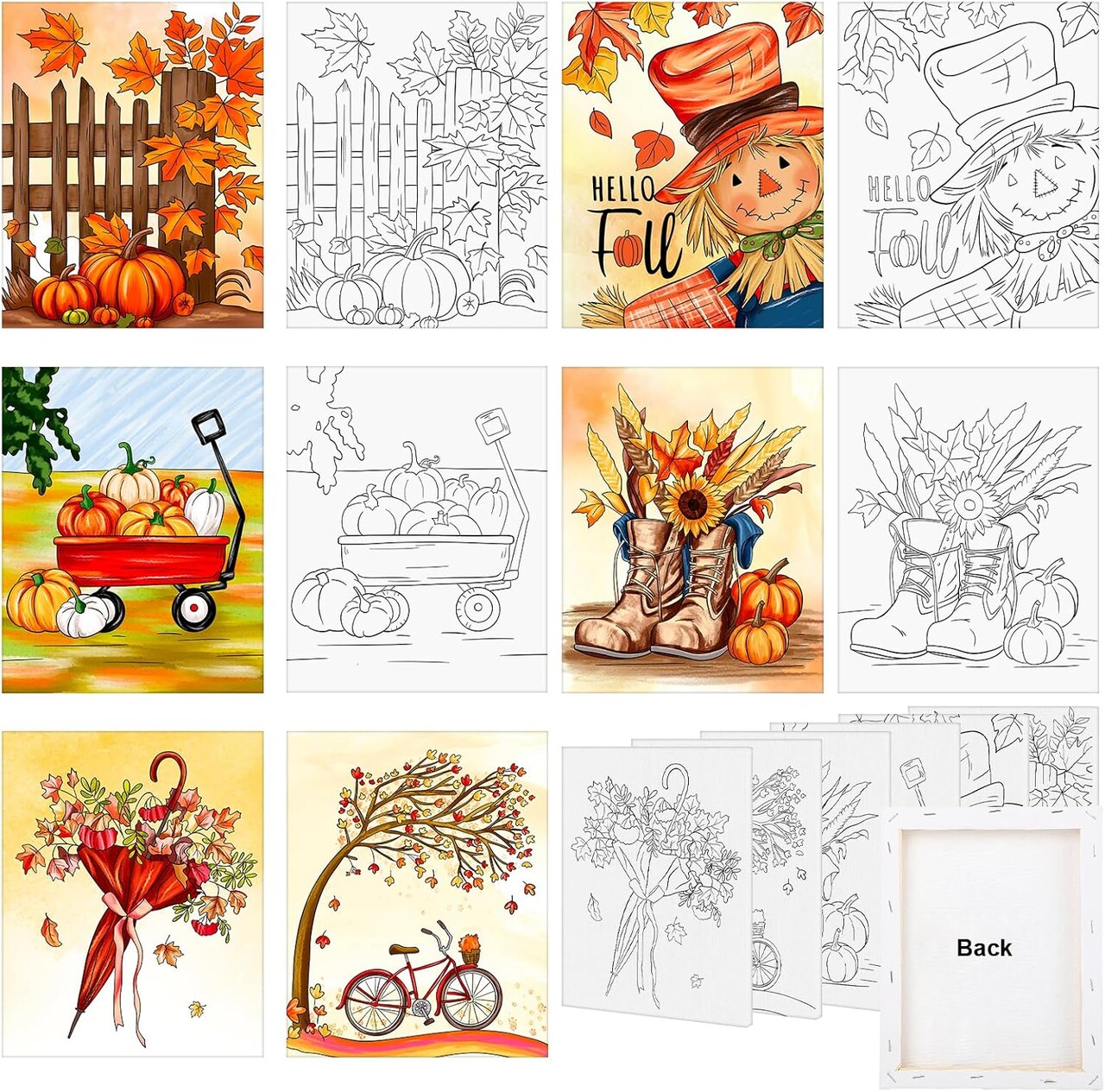 6 Pack 8x10 Inches Fall Leaves Pre Drawn Canvas to Paint (White) 10 x 8 x 0.99 inches
